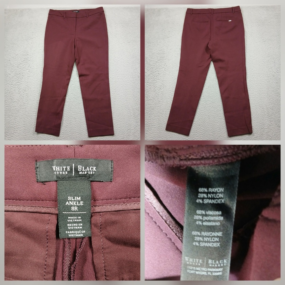 White House Black Market Slim Ankle Pants Womens‎ 8R Burgundy Stretch